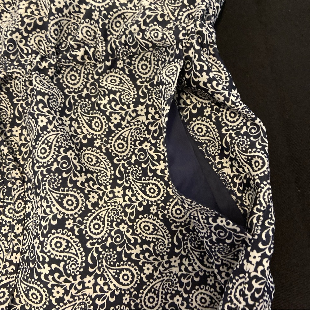 Ann Taylor Loft Aztec Long Sleeve Romper Sz 6 Navy Blue Geo Print Pockets - Picture 4 of 12